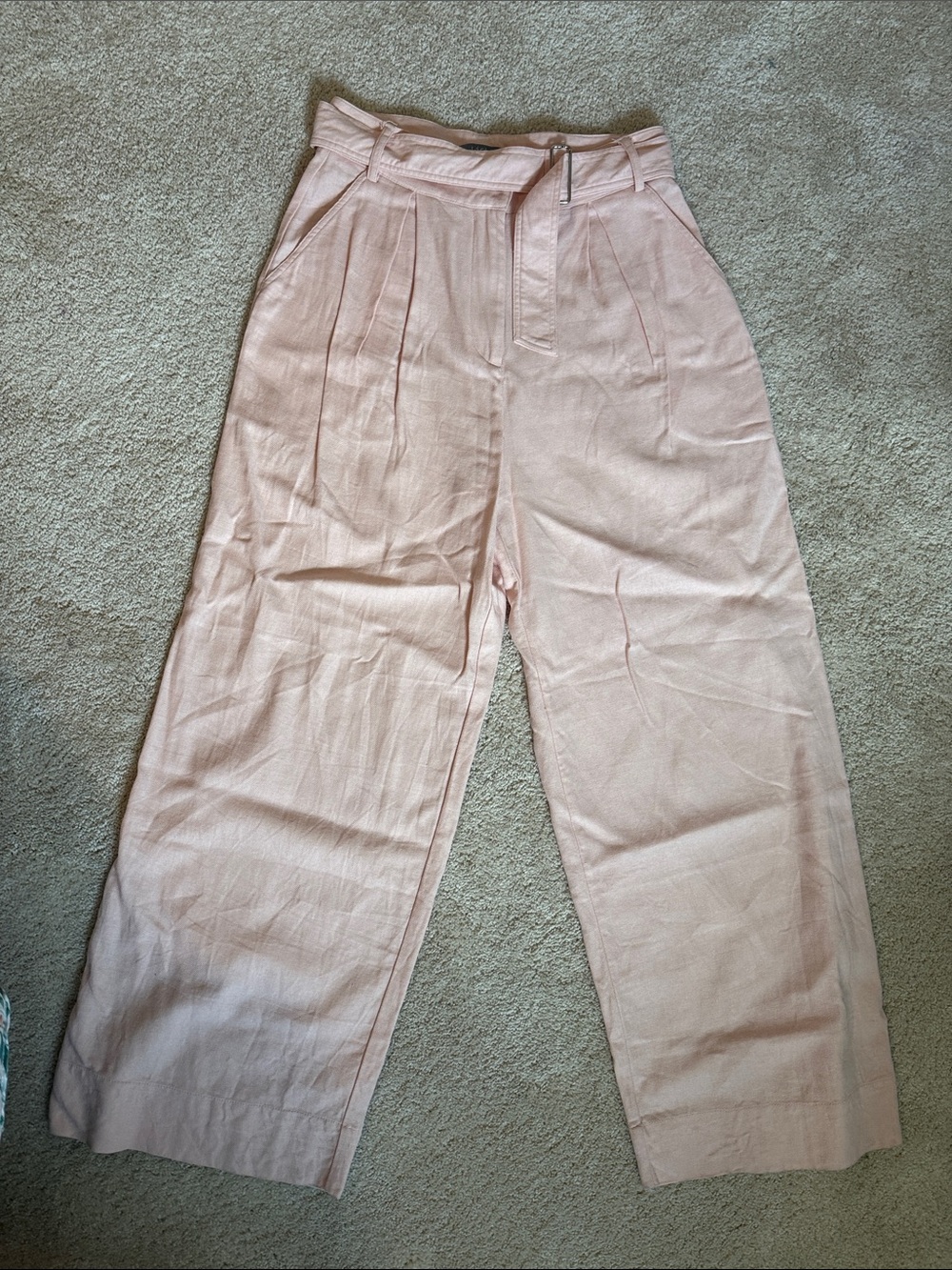 Lichi High-Rise Wide-Leg Pink Linen Blend Pants (1)